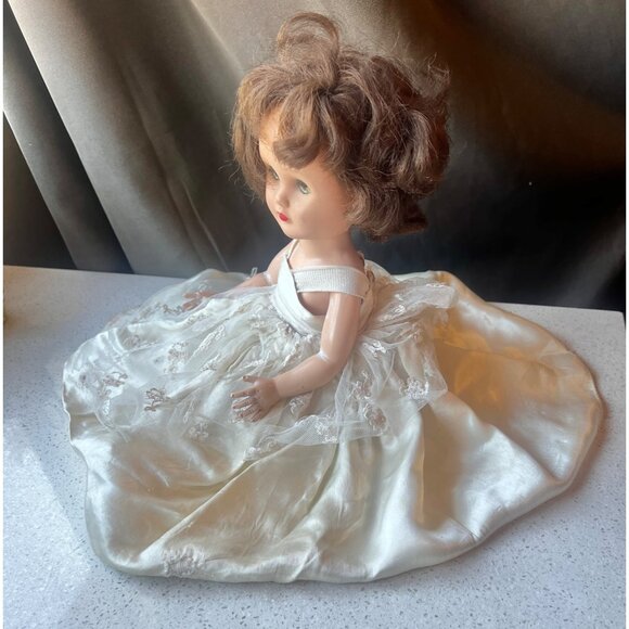 Vintage Effanbee Walker Doll With Moving  Eyes In Lace & Satin Ivory Dress Petti - Picture 6 of 15